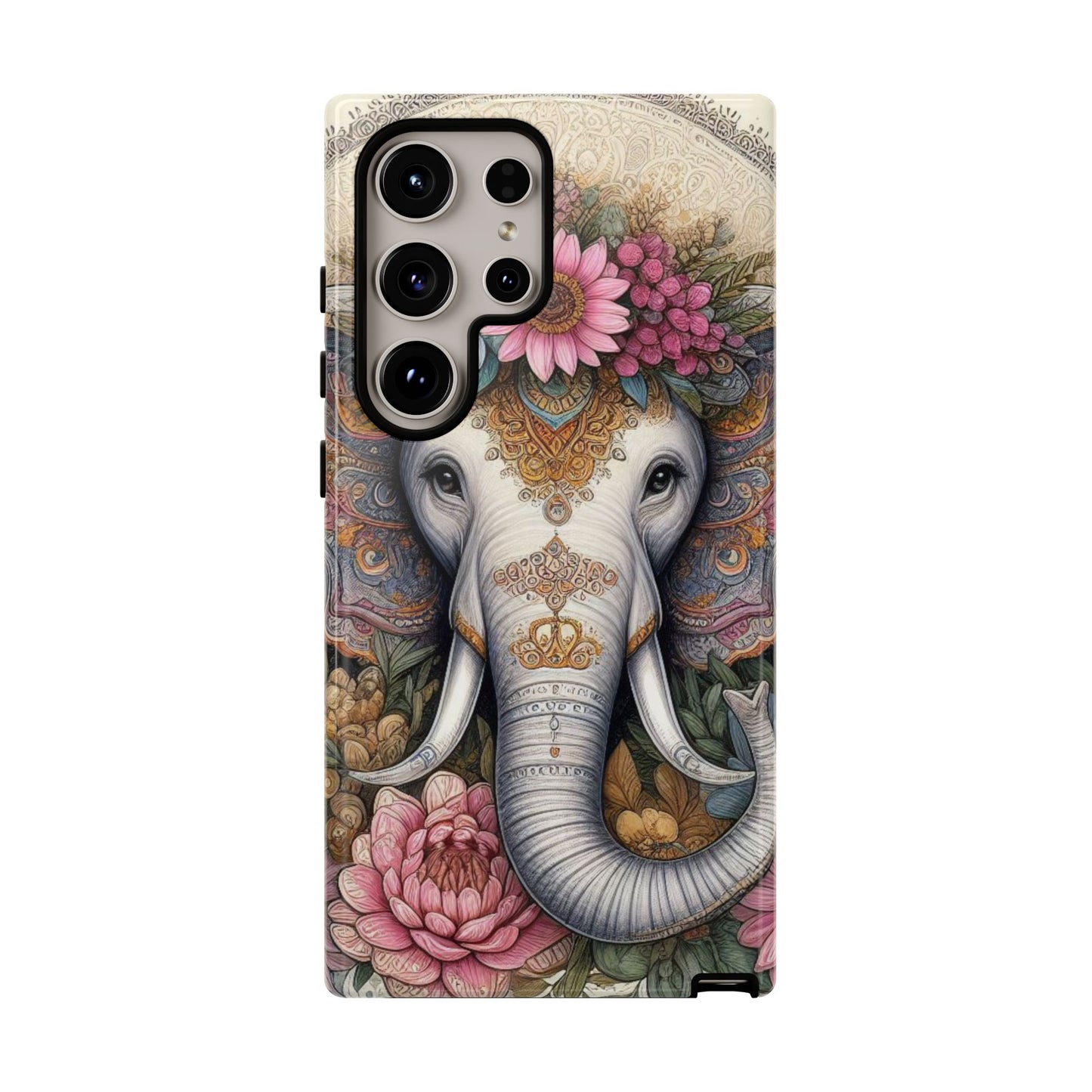 Elegant Floral Elephant Mobile Cover – Royal Mandala Art