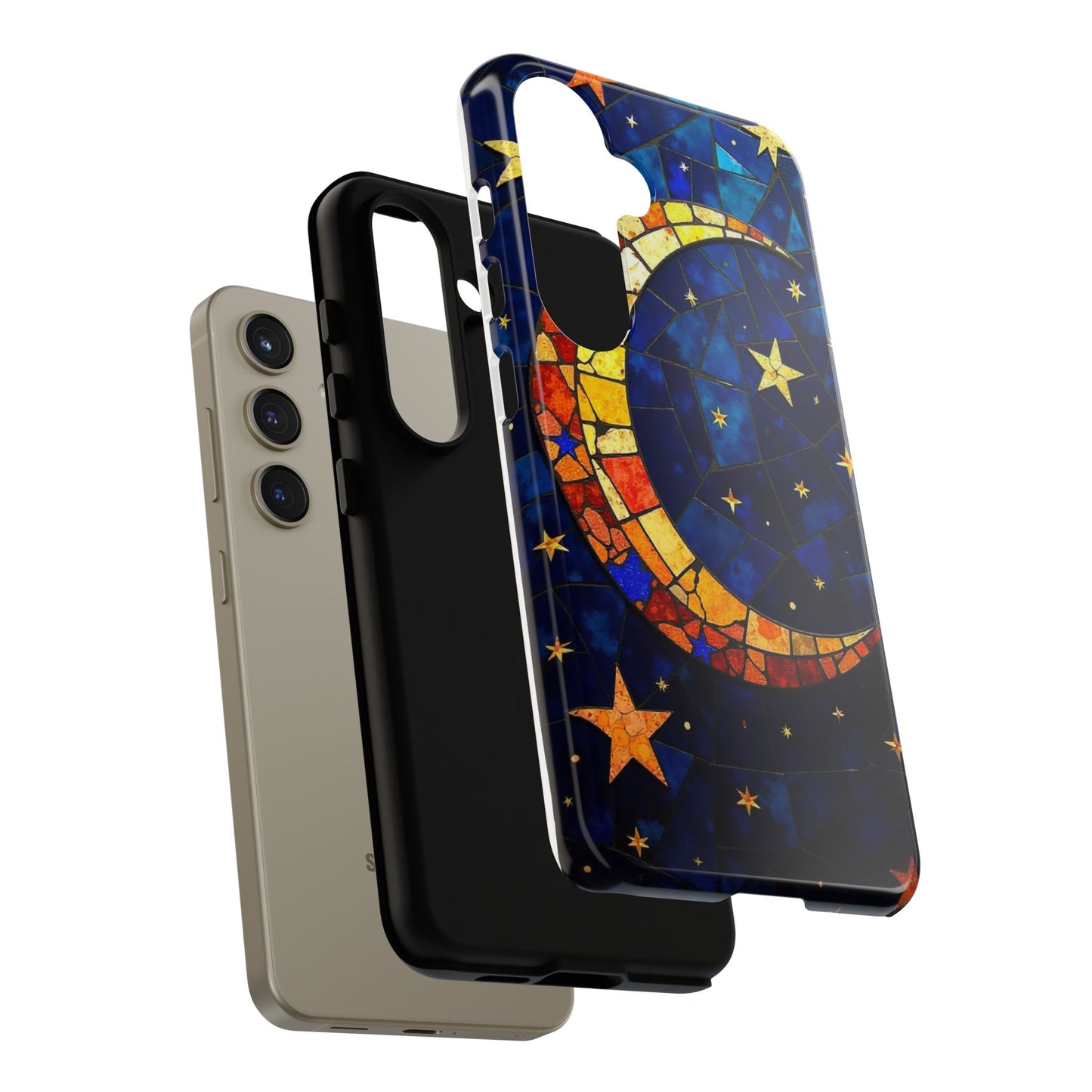 Celestial Crescent: Vibrant Moon and Stars Phone Case