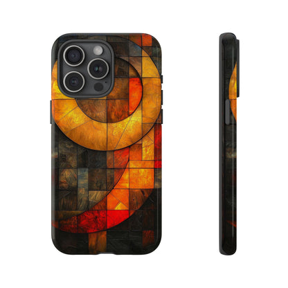 Inferno Spiral – Geometric Stained Glass Art Phone Case for iPhone, Samsung & Pixel