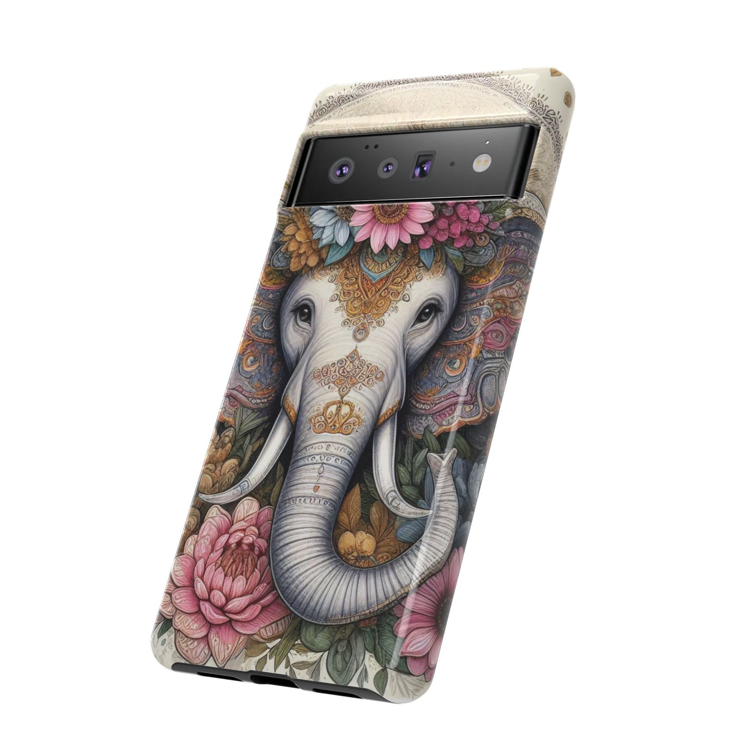 Elegant Floral Elephant Mobile Cover – Royal Mandala Art
