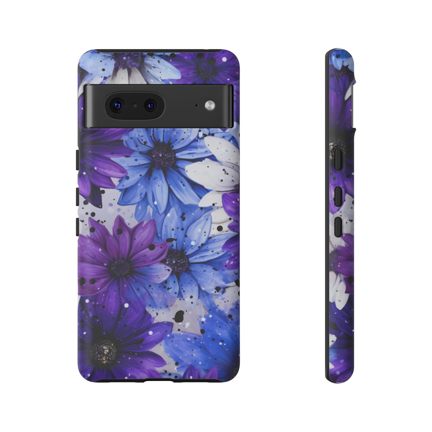 Blue & Purple Floral Splash Mobile Cover – Elegant Artistic Flowers