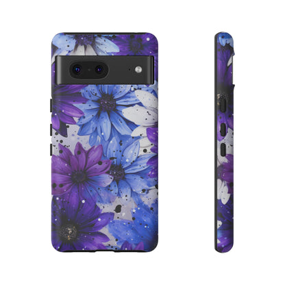 Blue & Purple Floral Splash Mobile Cover – Elegant Artistic Flowers