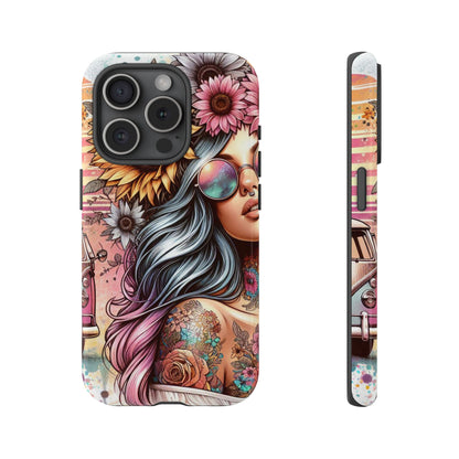 Retro Boho Wanderer – Sunflower Hippie Van Mobile Cover