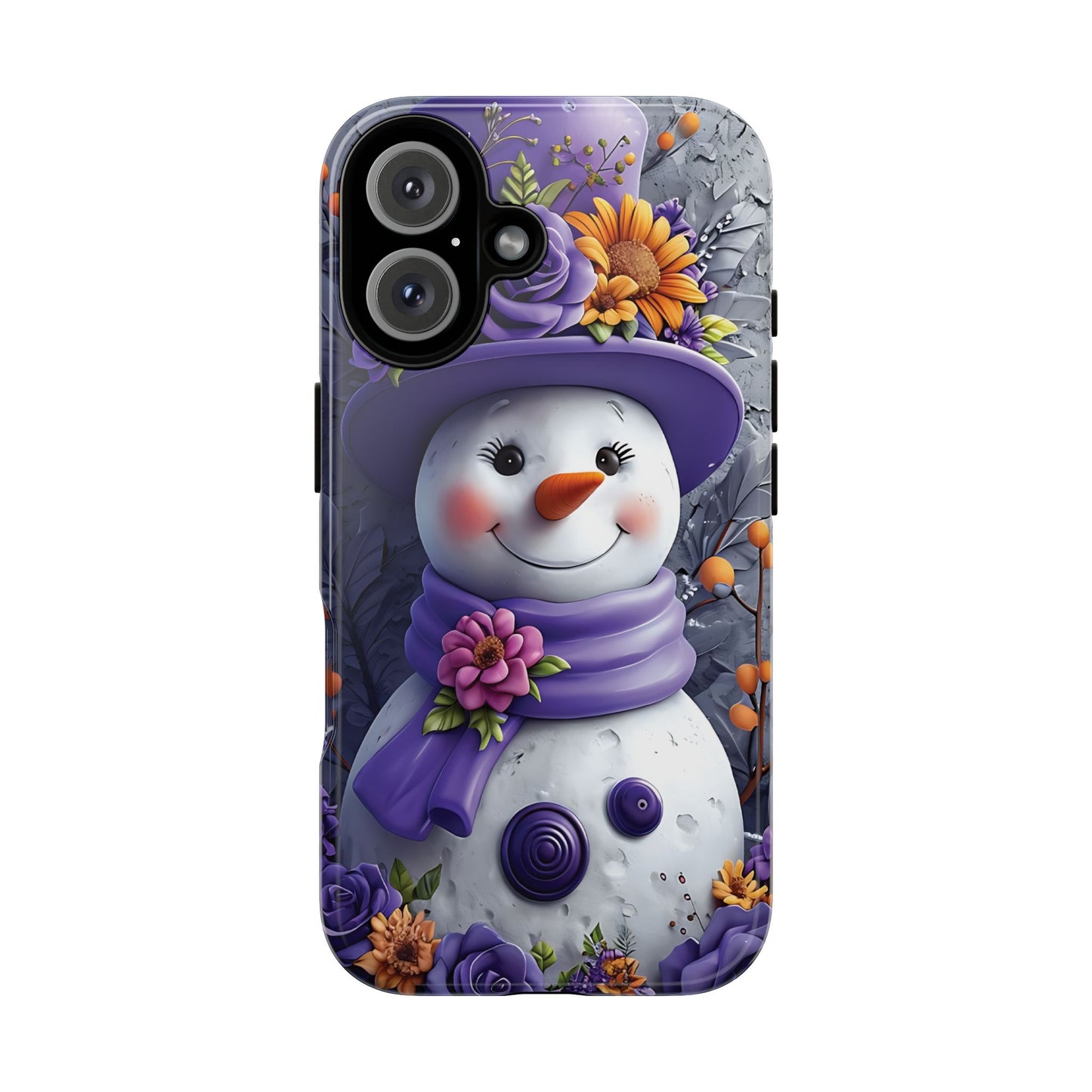 Cheerful Snowman With Colorful Floral Hat And Scarf phone case design