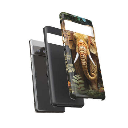 Golden Jungle Elephant Mobile Cover – Intricate Paper Art Design