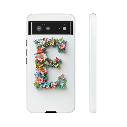 Floral Letter E Phone Case – Personalized Aesthetic Cover for iPhone, Samsung & Google Pixel