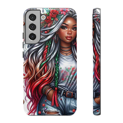 Festive Boho Queen – Holiday Glow & Candy Cane Braids Mobile Cover