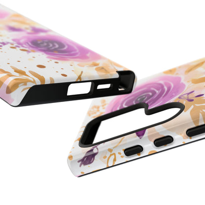 Purple Bloom Watercolor Mobile Case – Artistic Elegance in Gold & Lilac
