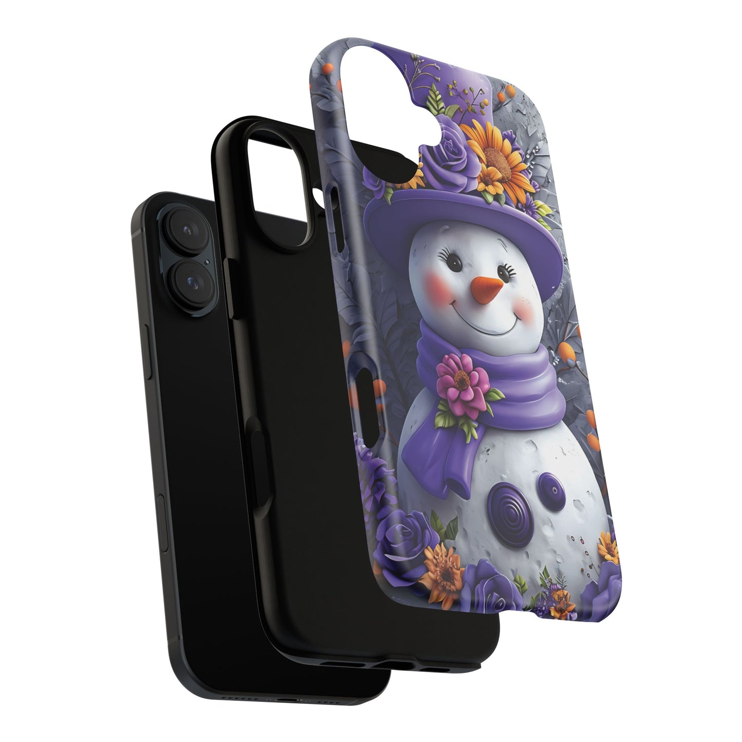 Cheerful Snowman With Colorful Floral Hat And Scarf phone case design