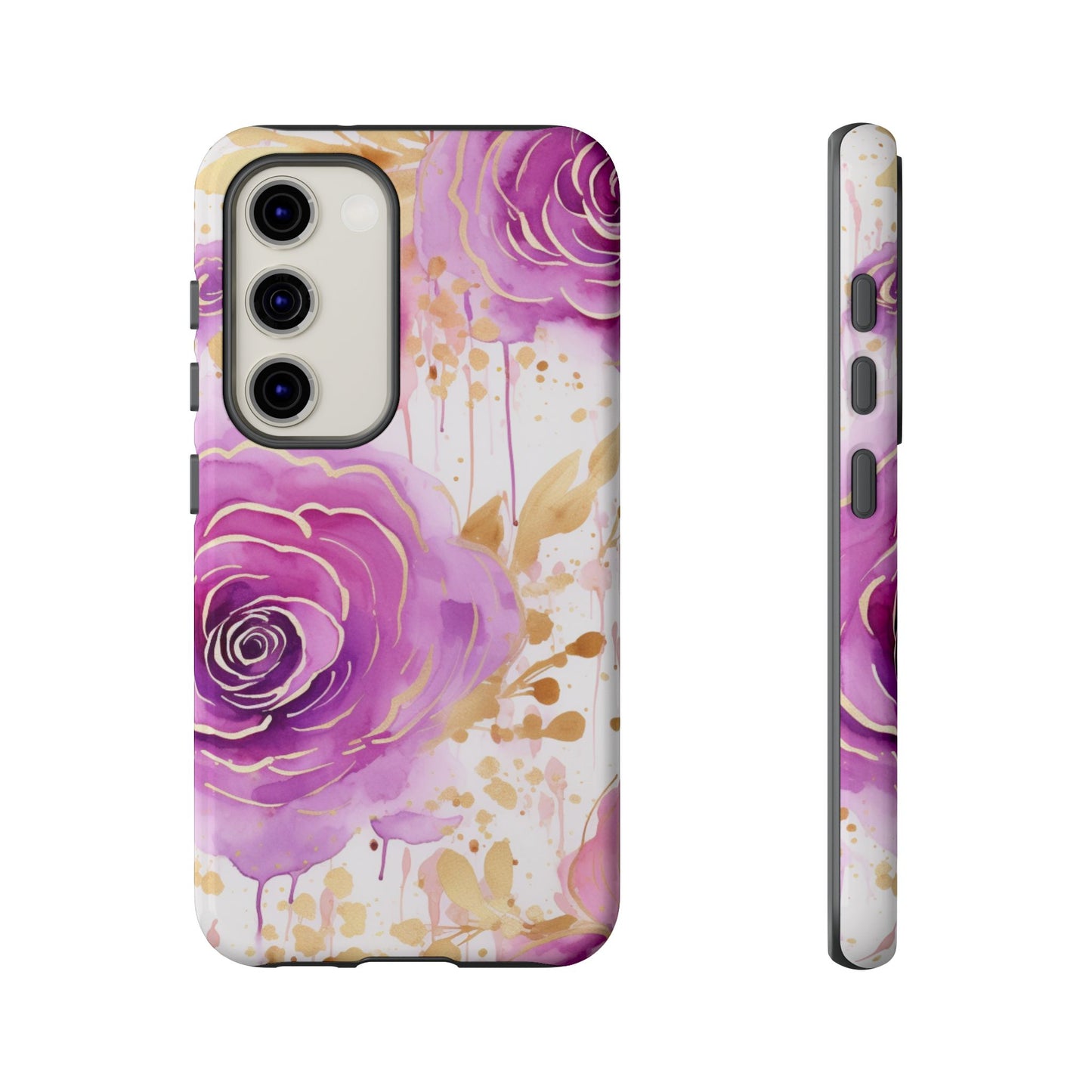 Elegant Purple-Gold Watercolor Rose Mobile Case