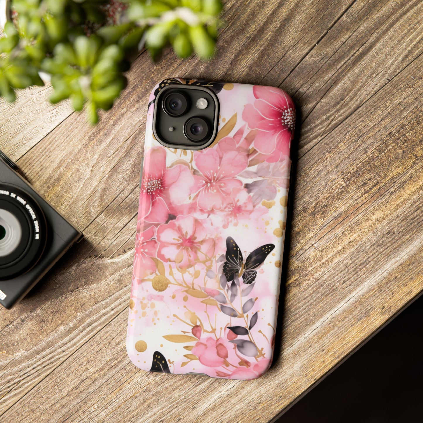 Pink Blossom & Gold Butterfly Mobile Case