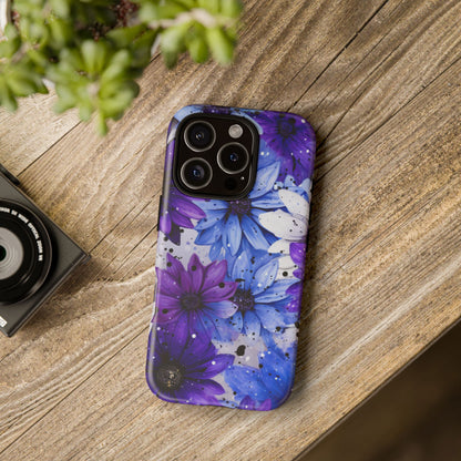 Blue & Purple Floral Splash Mobile Cover – Elegant Artistic Flowers