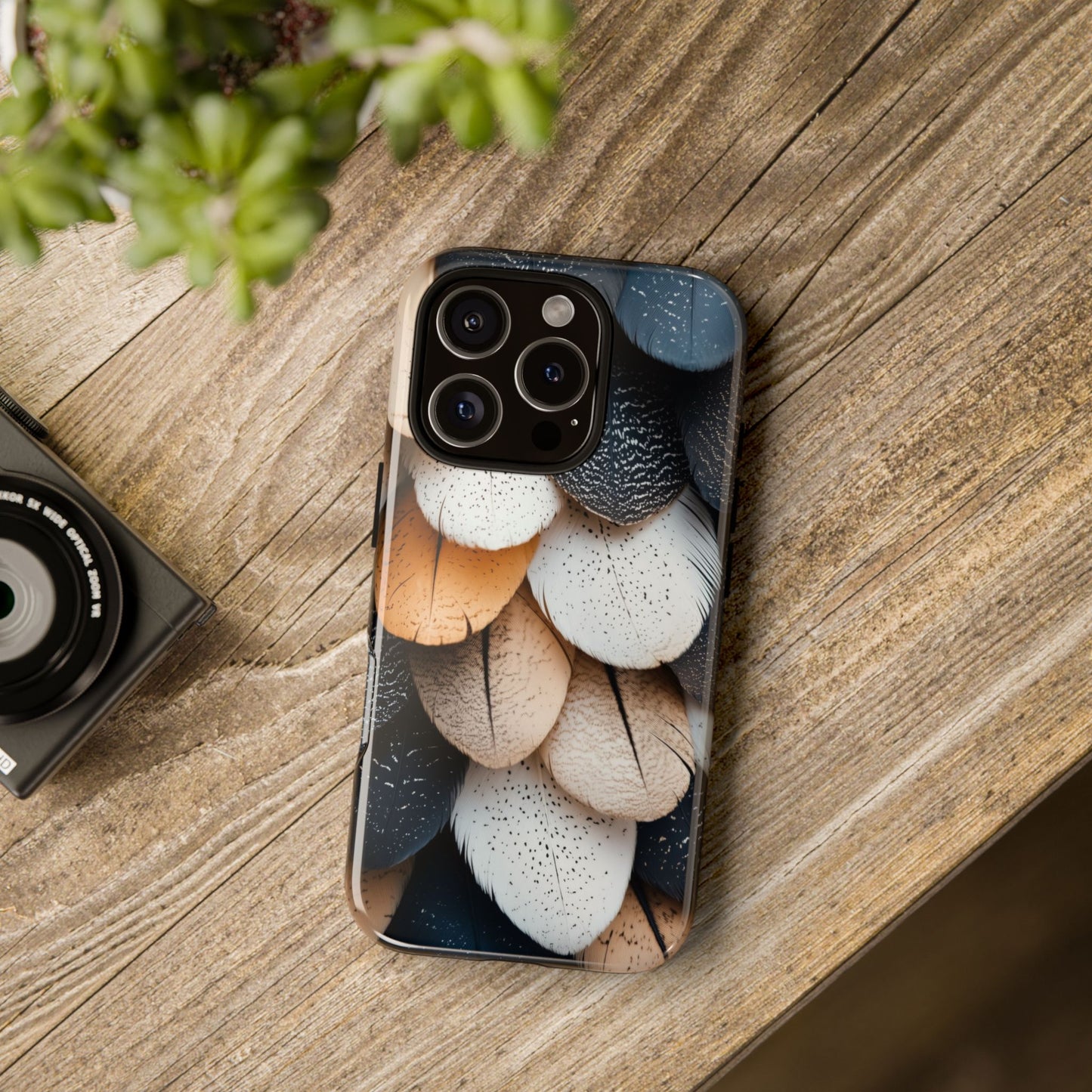 Layered Feather Elegance Phone Case – Black, White & Beige for iPhone, Samsung & Google Pixel