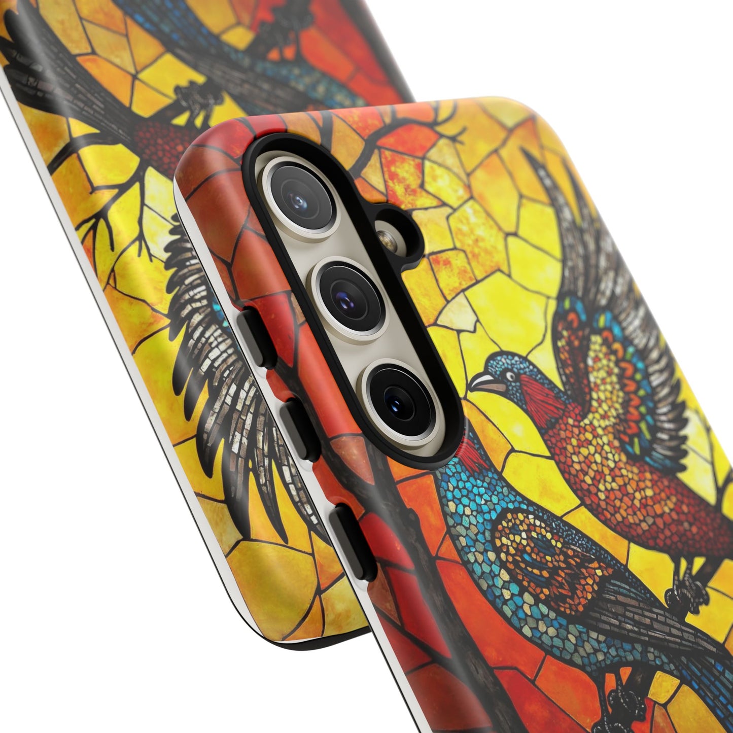 Vibrant Hummingbirds with Stained Glass Charm