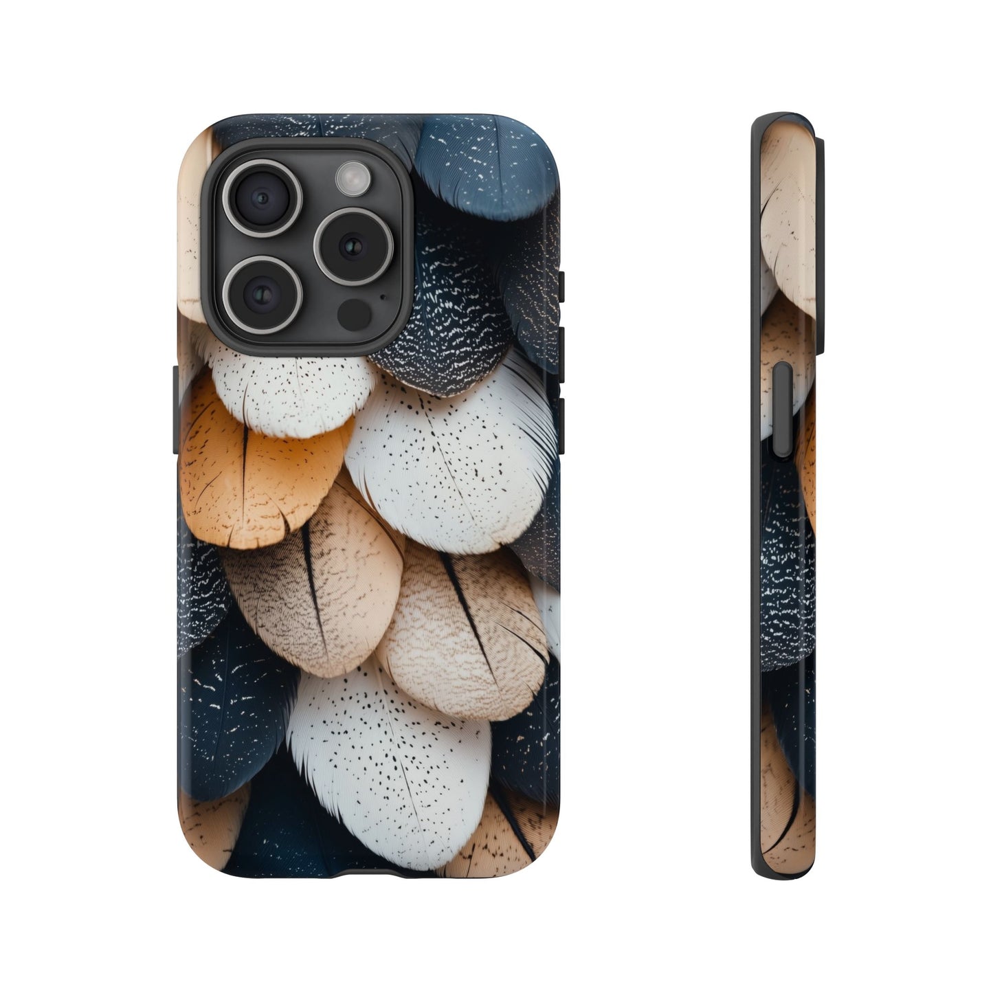 Layered Feather Elegance Phone Case – Black, White & Beige for iPhone, Samsung & Google Pixel