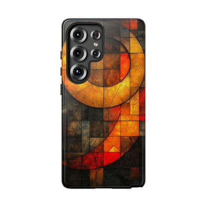 Inferno Spiral – Geometric Stained Glass Art Phone Case for iPhone, Samsung & Pixel