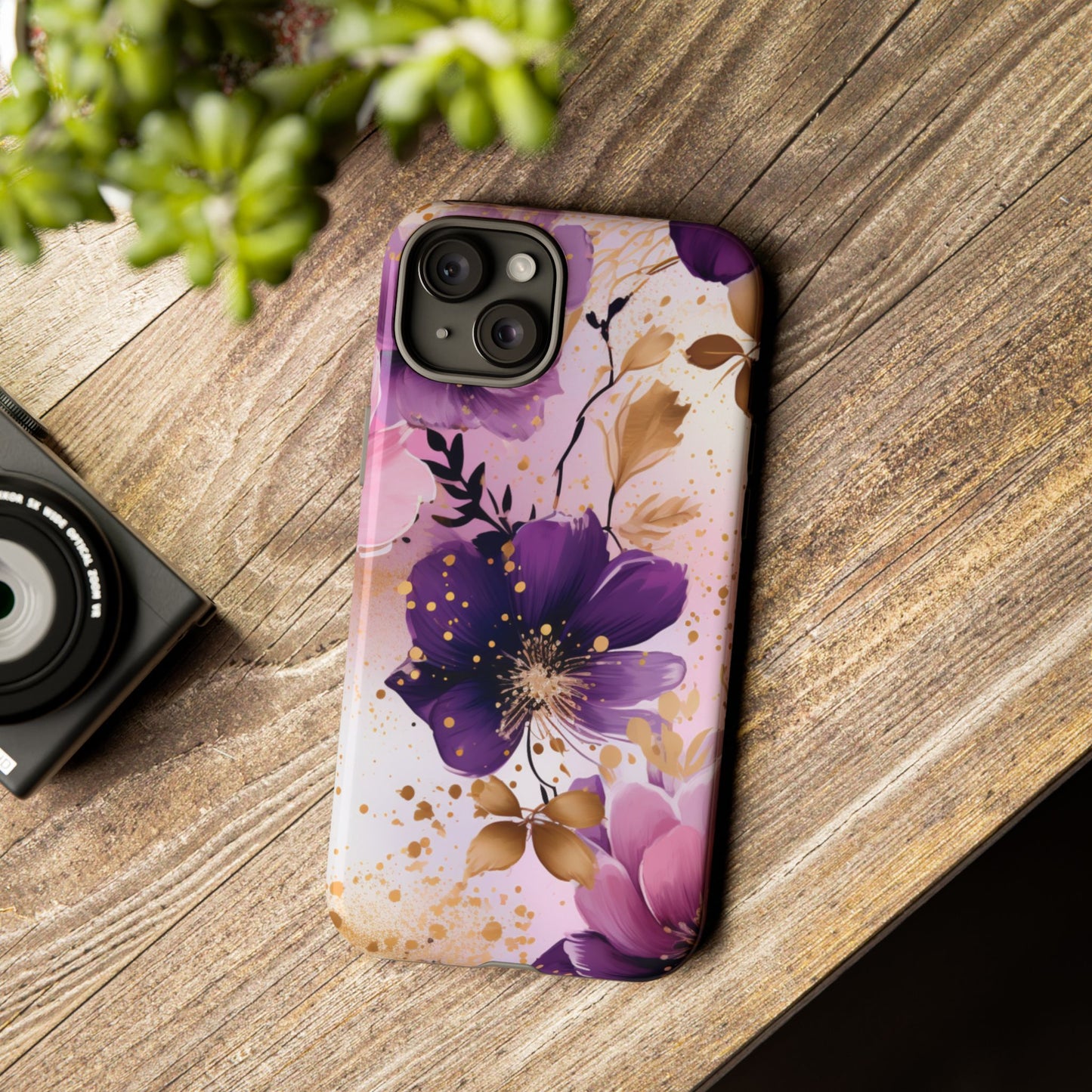 Luxury Purple & Gold Floral Aesthetic Mobile Case