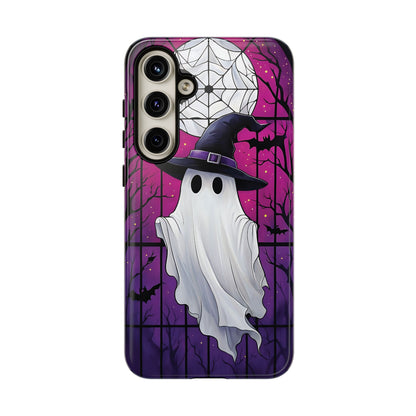 Stylized Halloween Illustration of a Ghost in Stained Glass  phone case design.