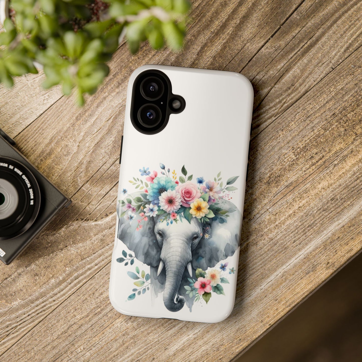 Floral Crown Elephant Mobile Cover – Elegant Watercolor Art