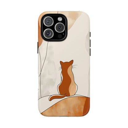 Contemplative Cat: Minimalist Sunset Phone Case for iPhone, Samsung & Pixel
