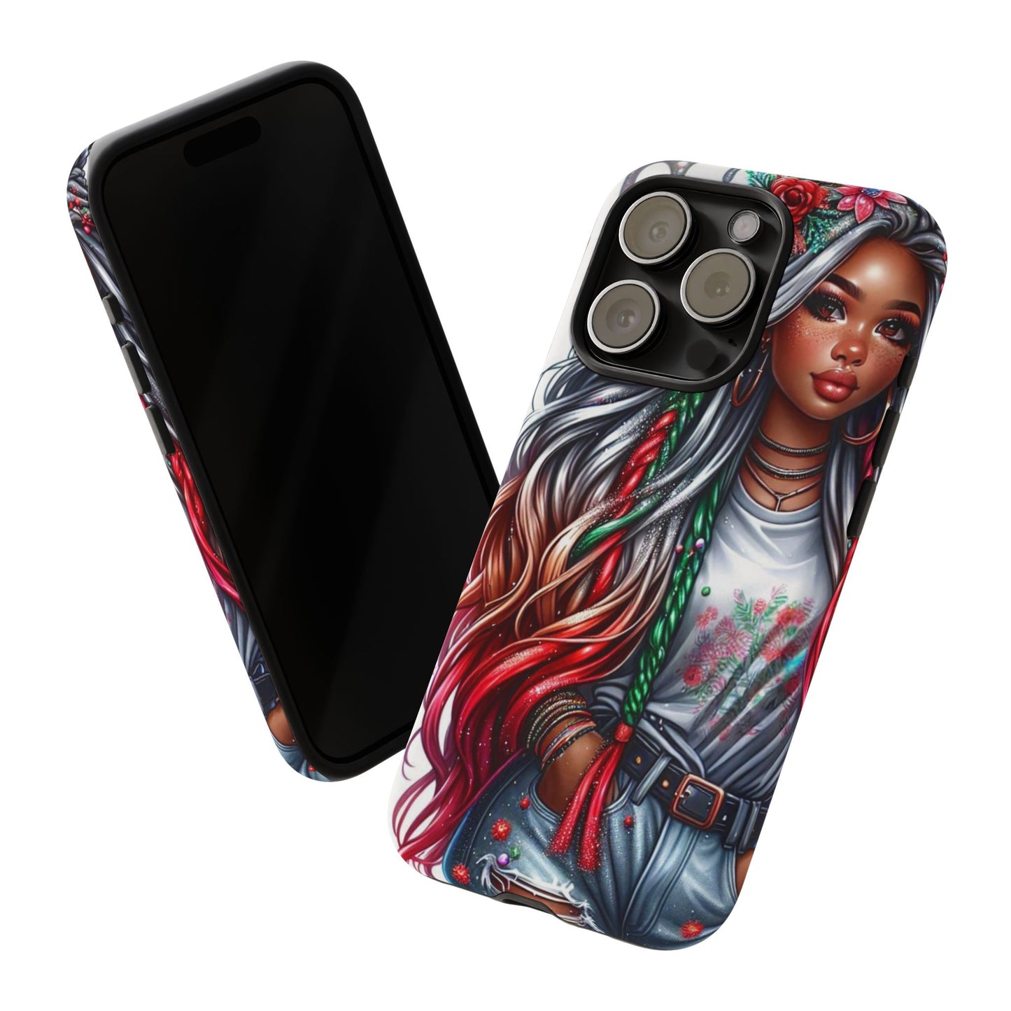 Festive Boho Queen – Holiday Glow & Candy Cane Braids Mobile Cover