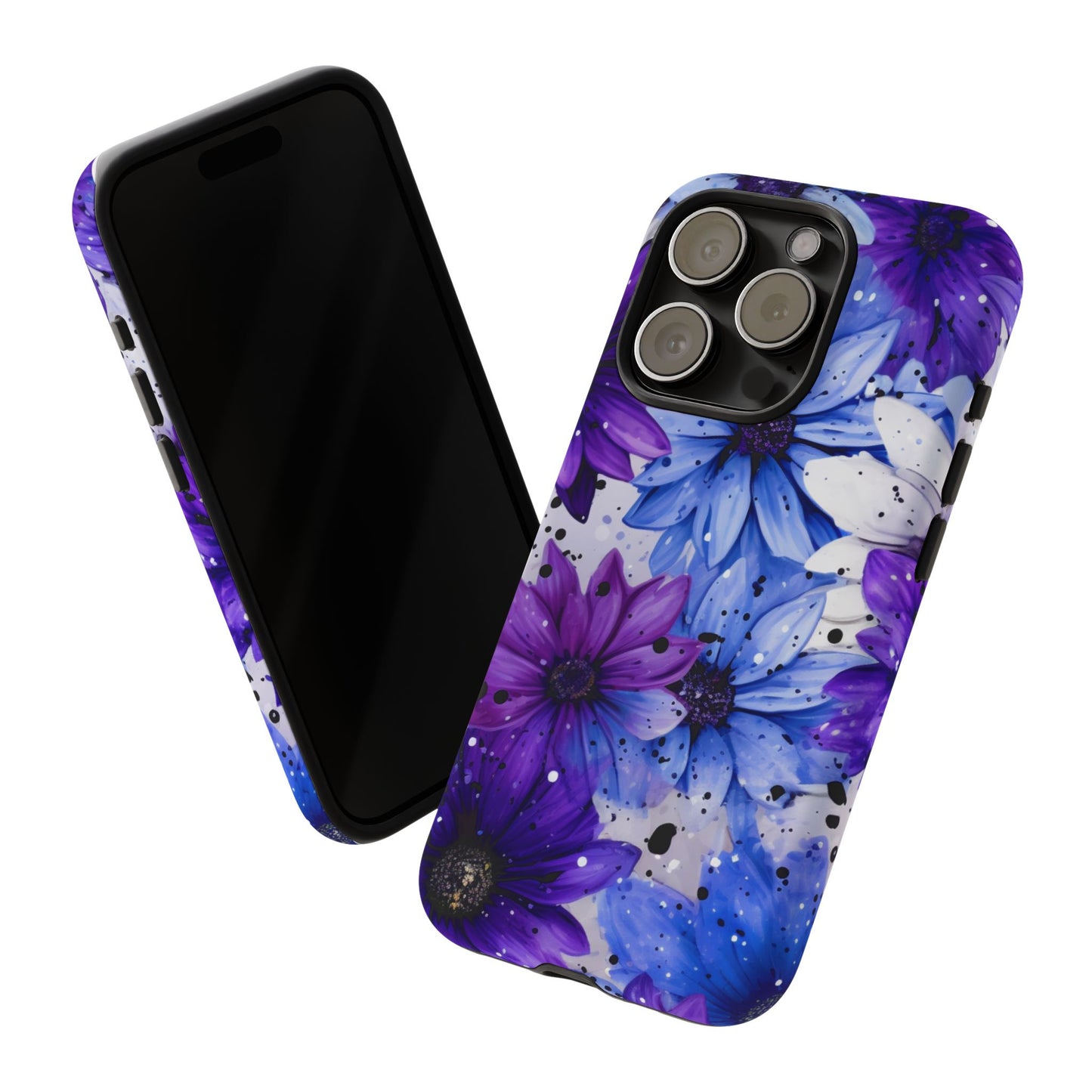 Blue & Purple Floral Splash Mobile Cover – Elegant Artistic Flowers