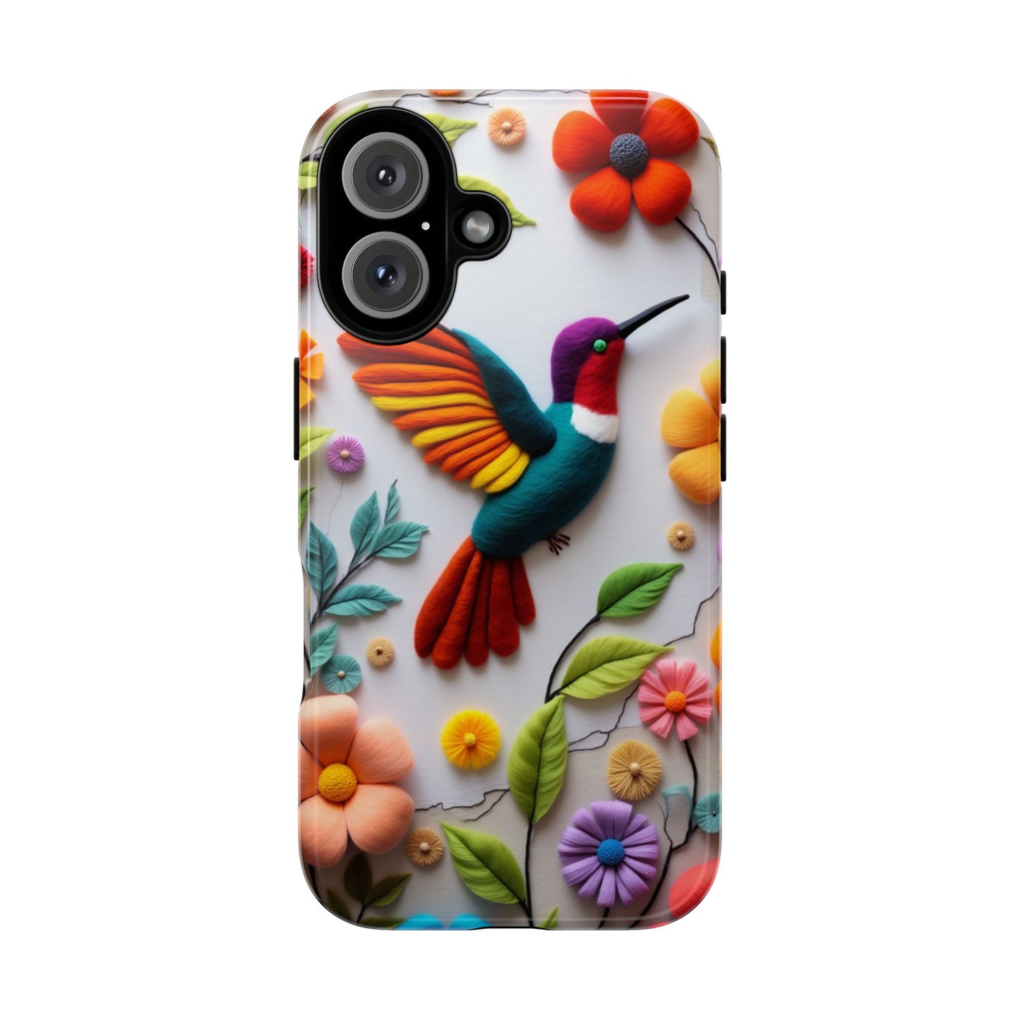 Embroidered Hummingbird with Floral Design | Nature's Elegant Stitch | iPhone 16 Pro