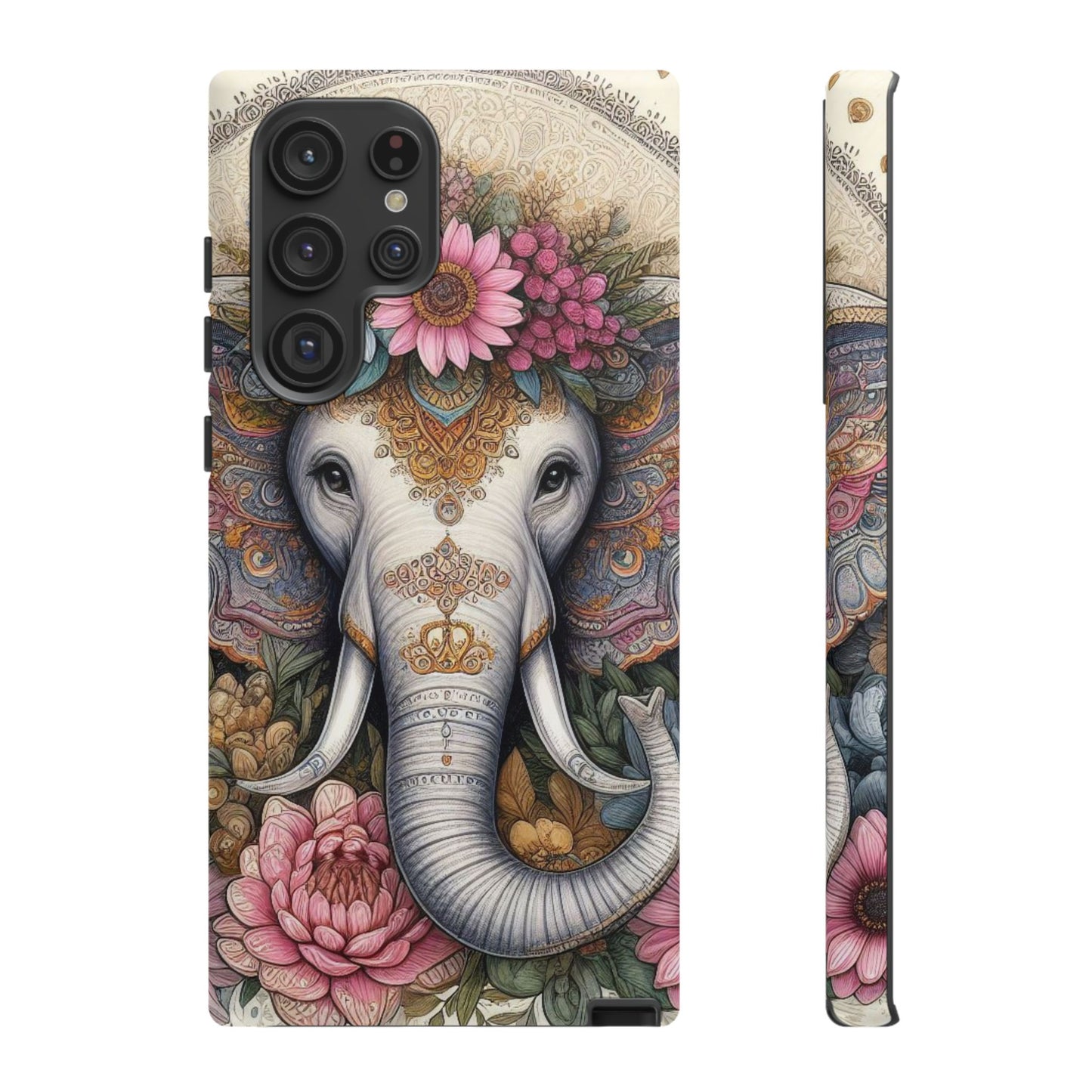 Elegant Floral Elephant Mobile Cover – Royal Mandala Art