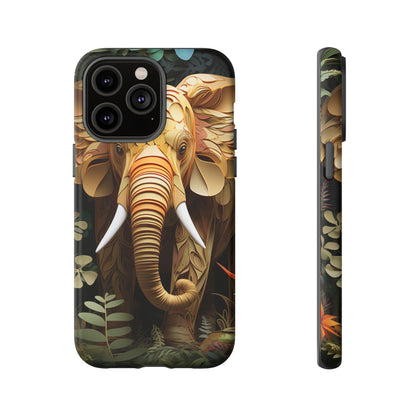 Golden Jungle Elephant Mobile Cover – Intricate Paper Art Design