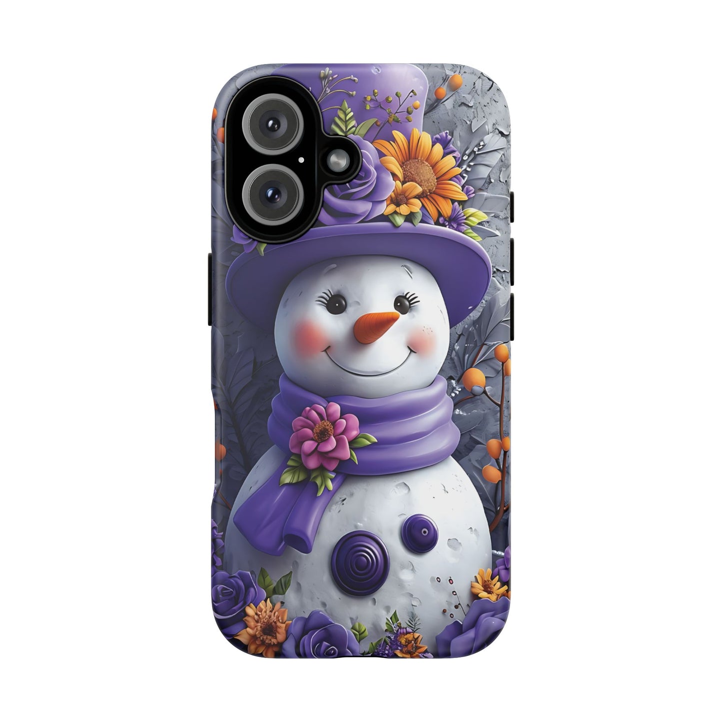 Cheerful Snowman With Colorful Floral Hat And Scarf phone case design