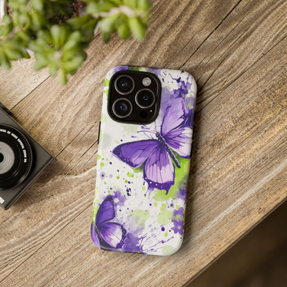 Vibrant Purple Butterfly Splash Mobile Cover – Artistic Green & Violet Aesthetic