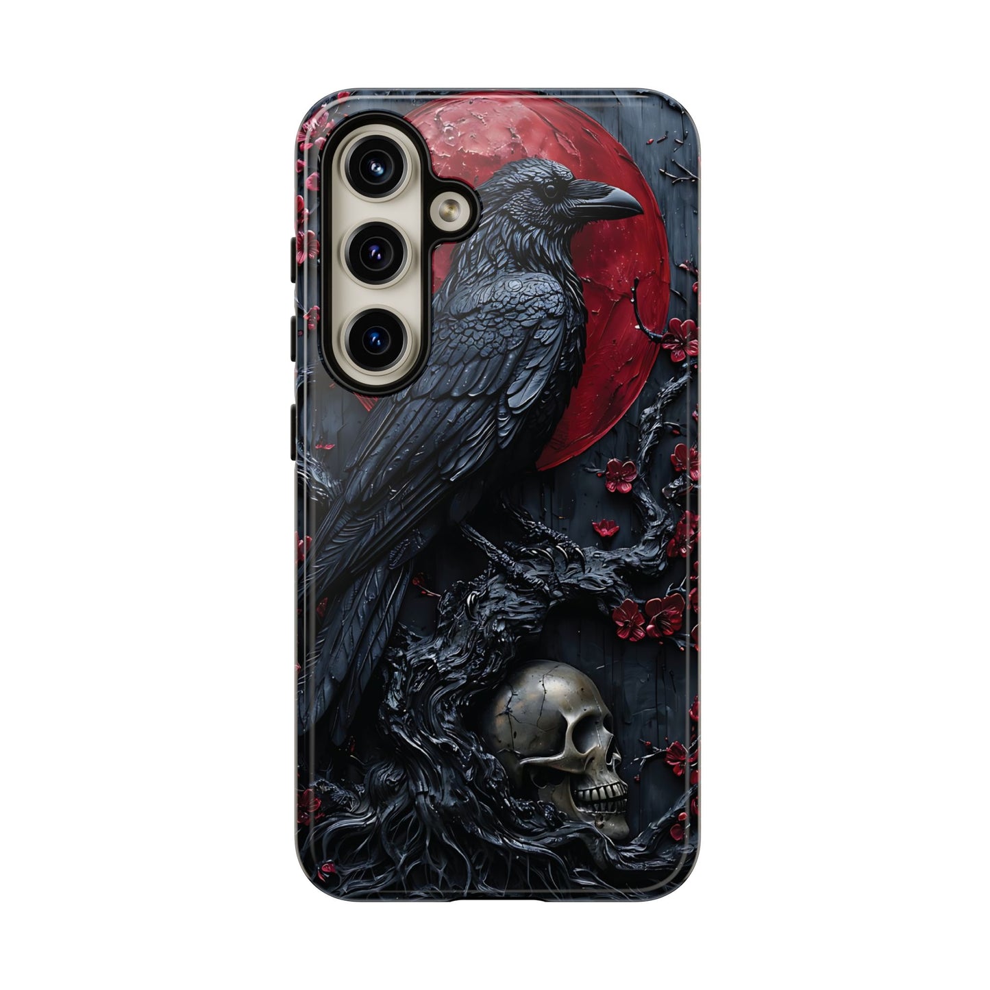 Gothic Sculpture Of Raven On Charcoal Tree Branch phone case design