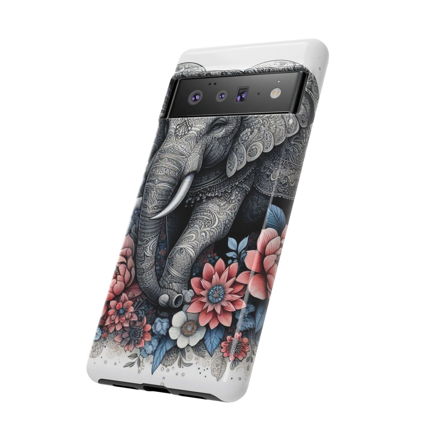 Mandala Elephant Mobile Cover – Elegant Black & White Floral Art