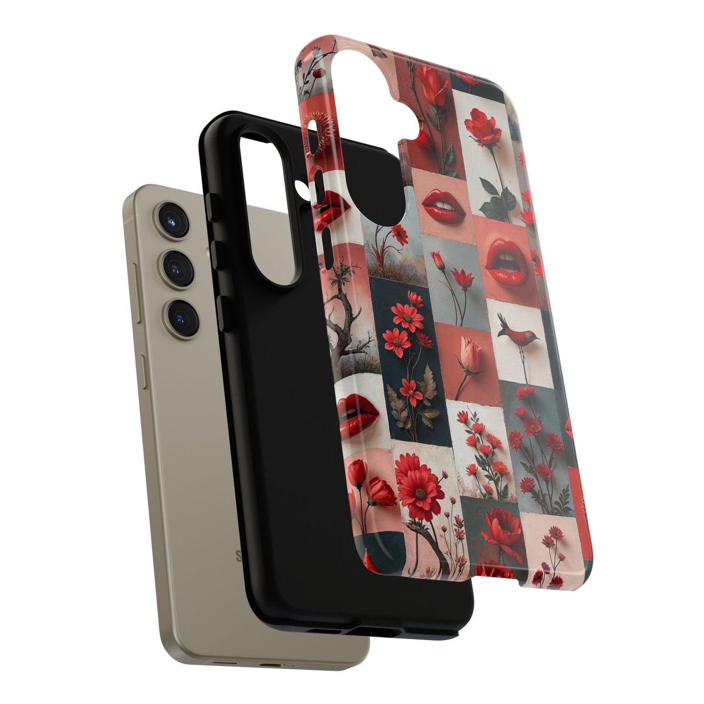 Red Flowers & Lips Collage Phone Case