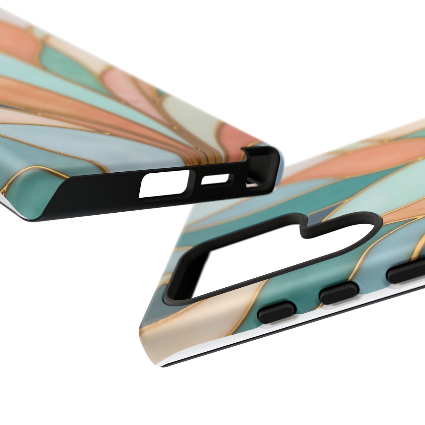 Geometric Leaves: Teal, Peach, and Gold Harmony