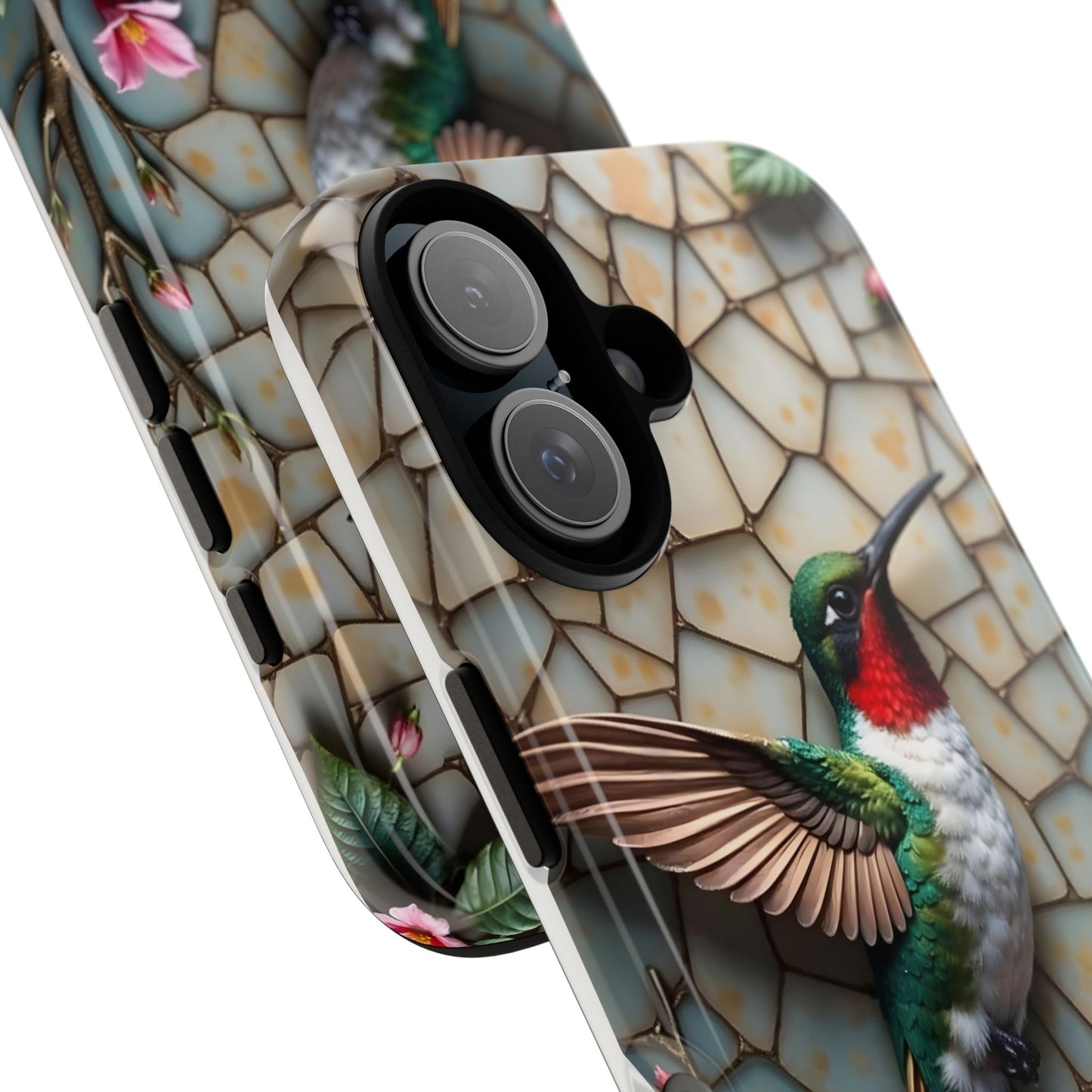 Vivid Hummingbird with Blossoming Branches | Artistic Mosaic Style