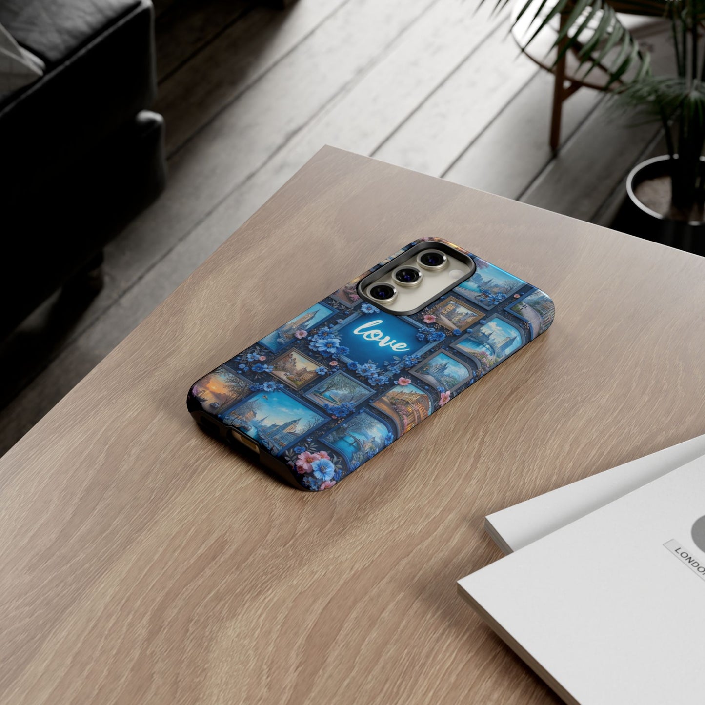 Blue Floral Love Frame Phone Case
