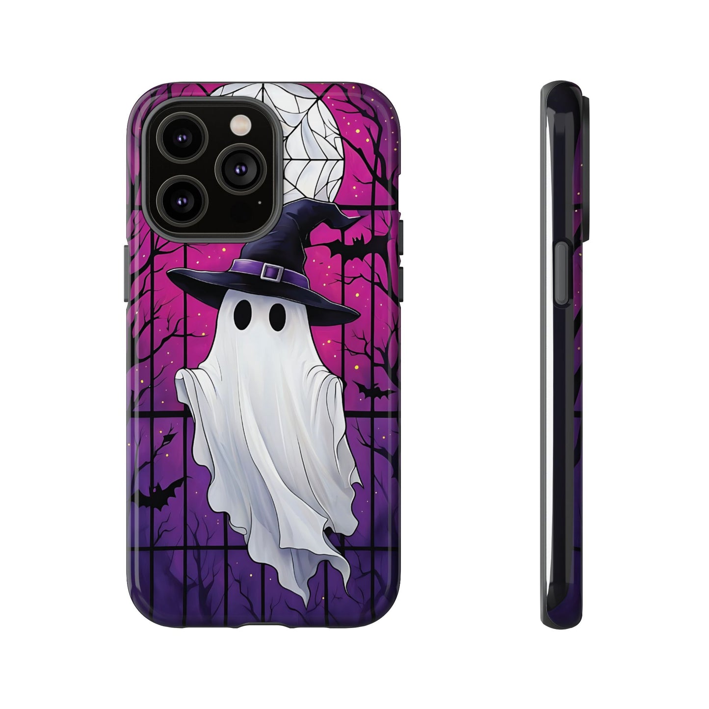 Stylized Halloween Illustration of a Ghost in Stained Glass  phone case design.