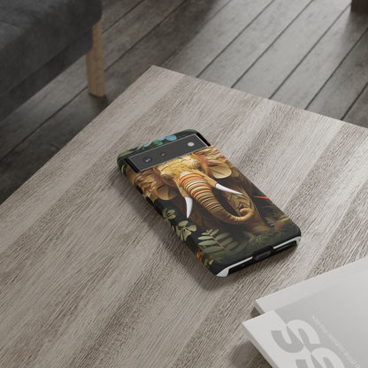 Golden Jungle Elephant Mobile Cover – Intricate Paper Art Design