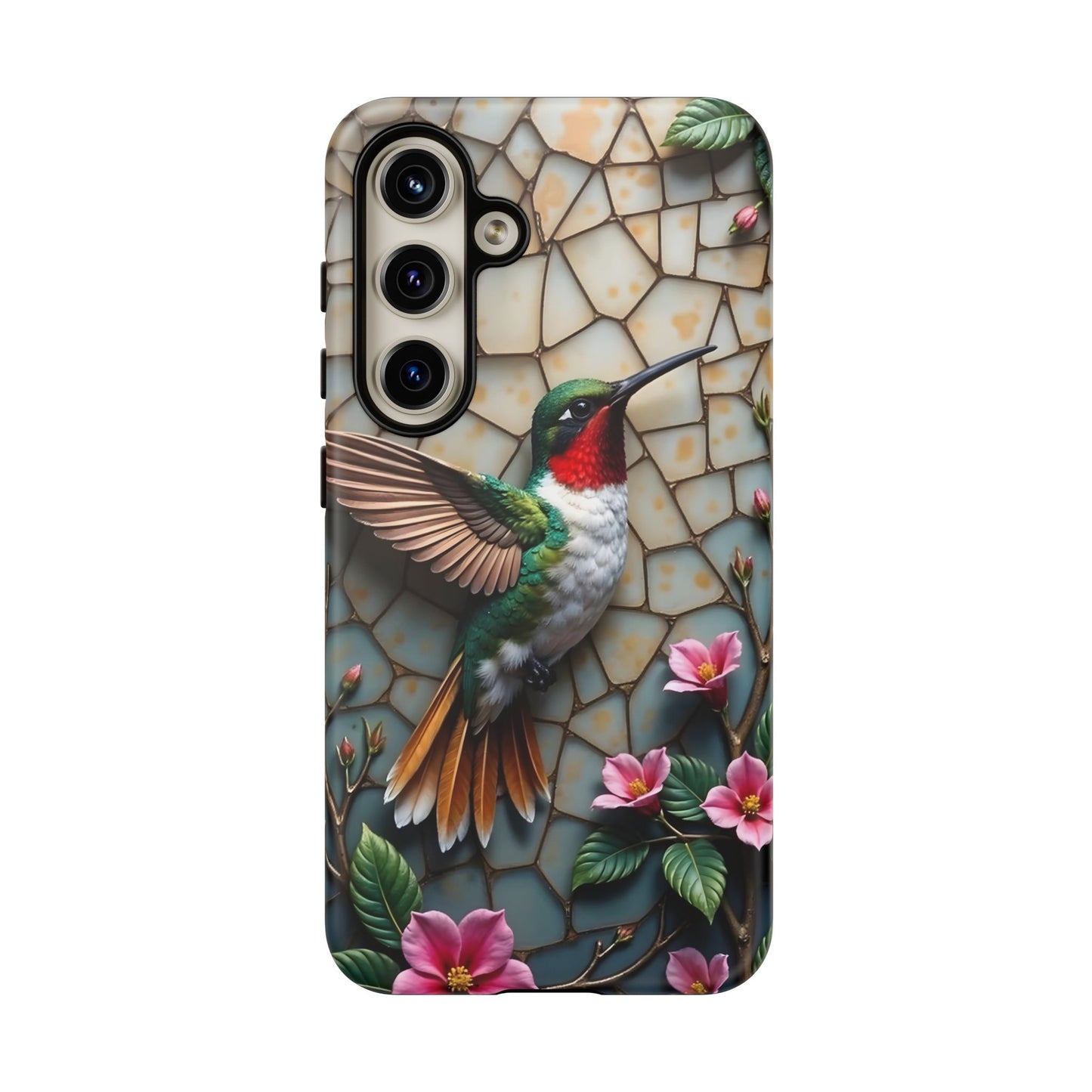 Vivid Hummingbird with Blossoming Branches | Artistic Mosaic Style