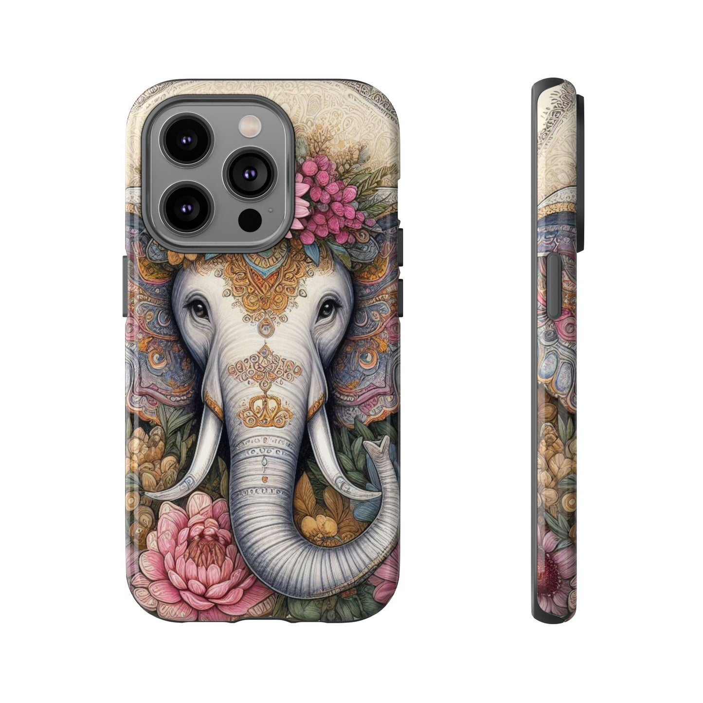 Elegant Floral Elephant Mobile Cover – Royal Mandala Art