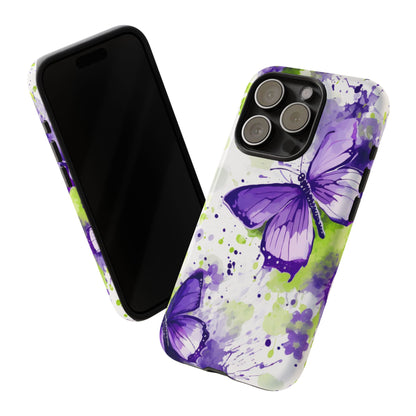 Vibrant Purple Butterfly Splash Mobile Cover – Artistic Green & Violet Aesthetic