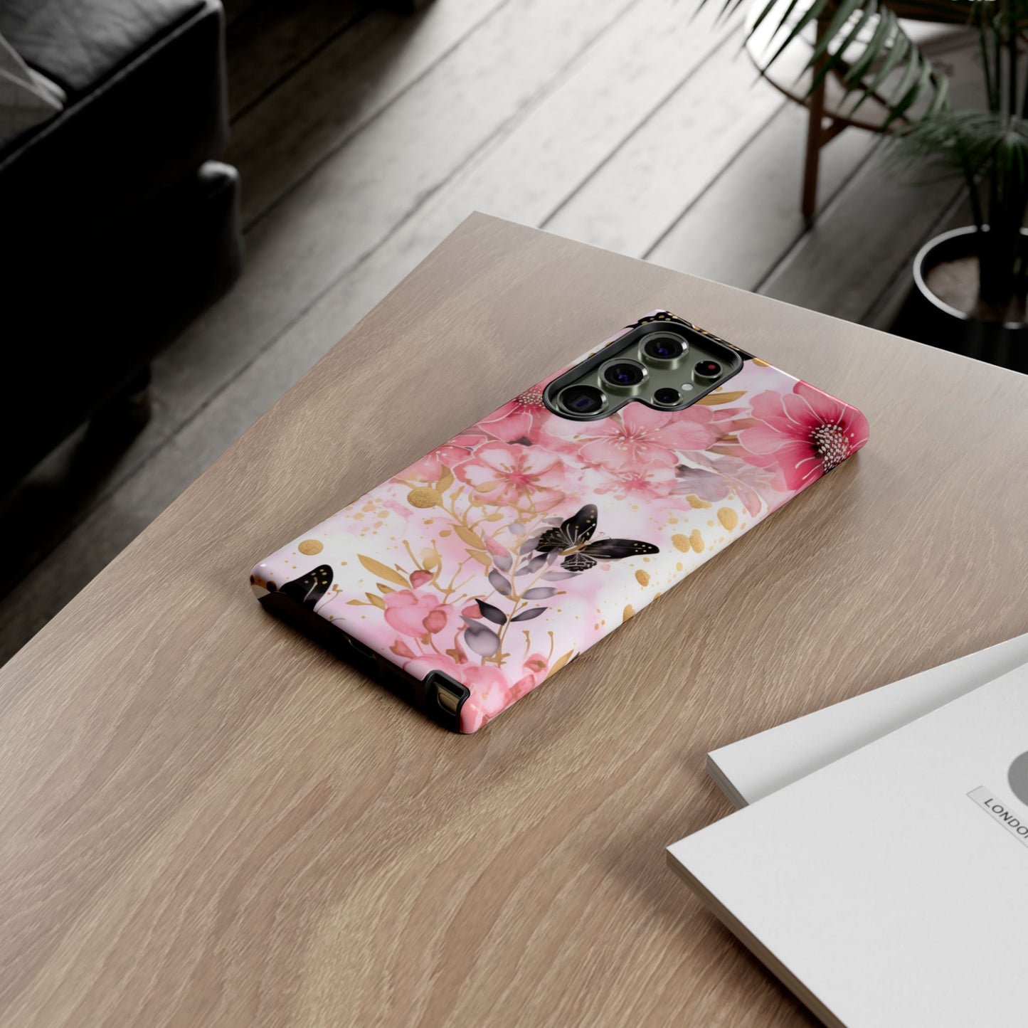 Pink Blossom & Gold Butterfly Mobile Case