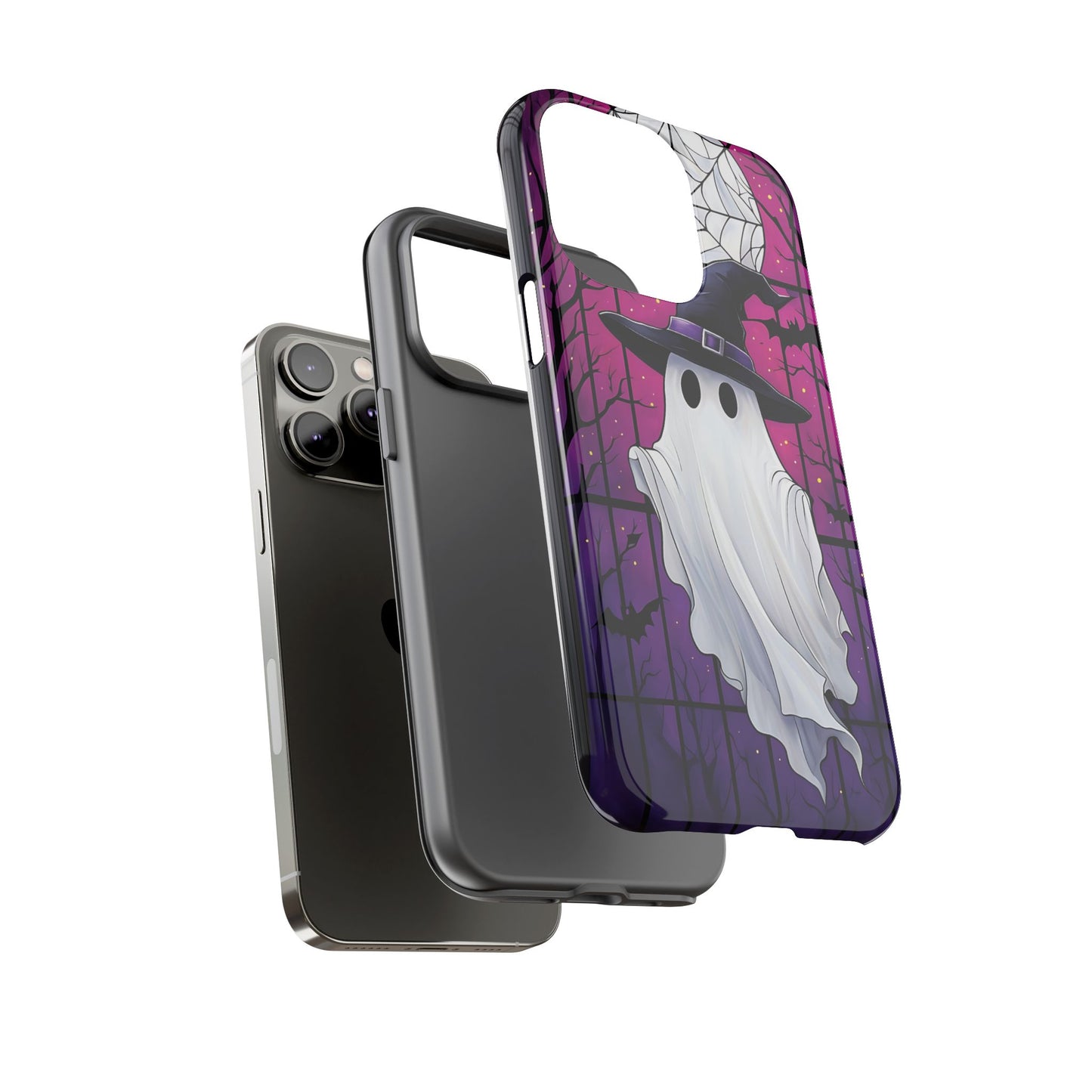 Stylized Halloween Illustration of a Ghost in Stained Glass  phone case design.