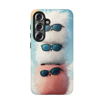 Fluffy Stack Anime Phone Case – Cute Kawaii Furry Creatures with Sunglasses, iPhone, Samsung & Google Pixel Case