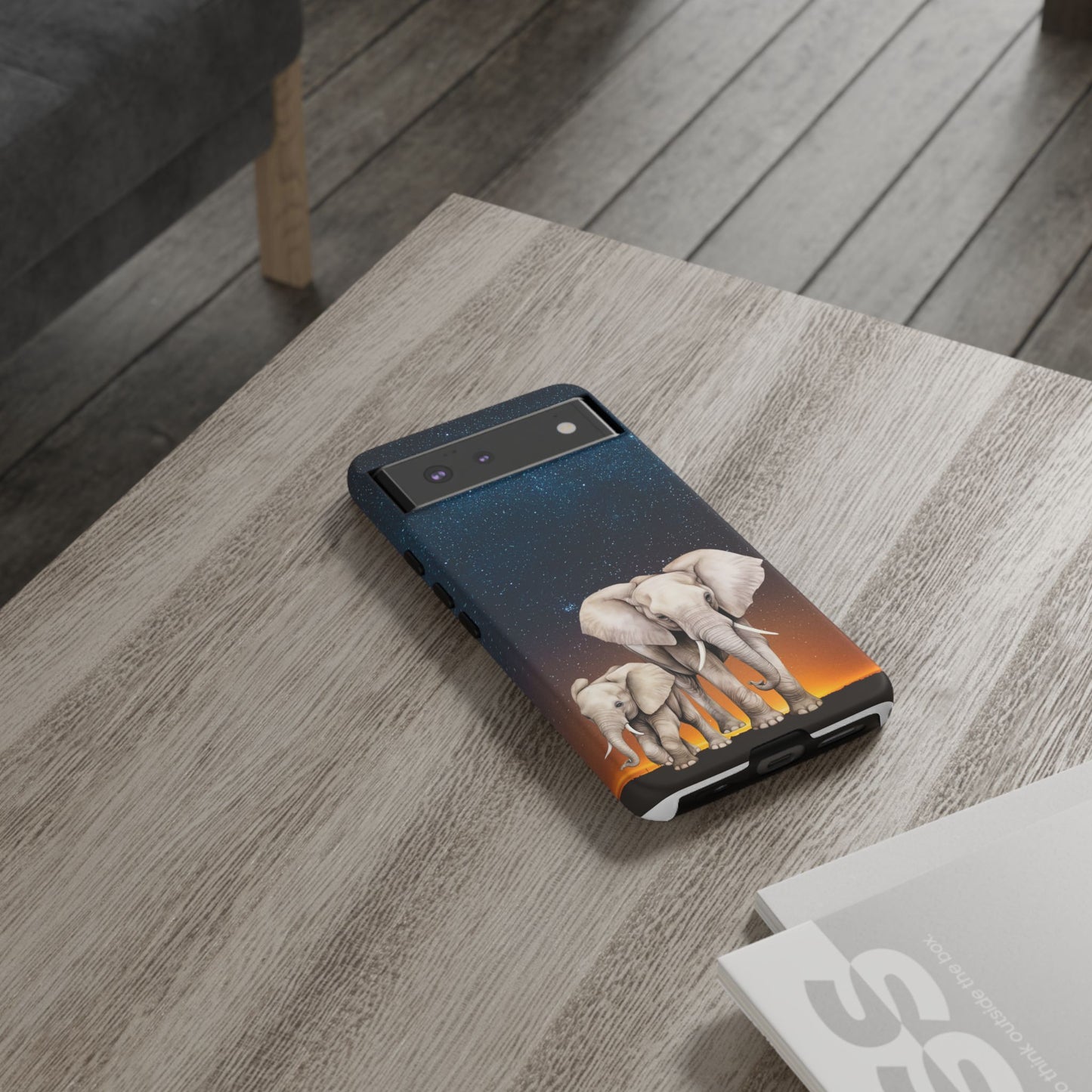Starry Safari Elephant Family Mobile Cover – Cosmic Wildlife Aesthetic