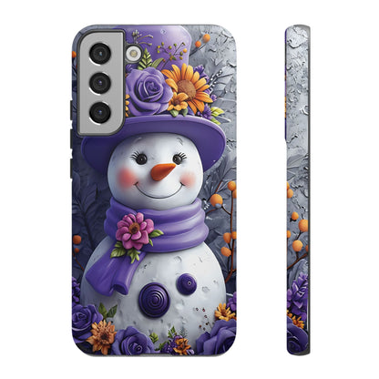 Cheerful Snowman With Colorful Floral Hat And Scarf phone case design