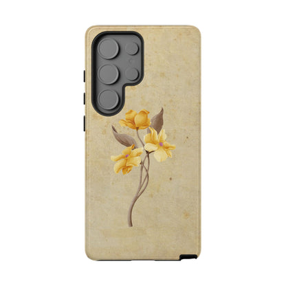 Minimal Vintage Floral Phone Case – Yellow Flower on Beige | iPhone, Samsung & Pixel