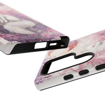 Whimsical White Fox Surrounded By Lavender And Pink Blooms phone case design.