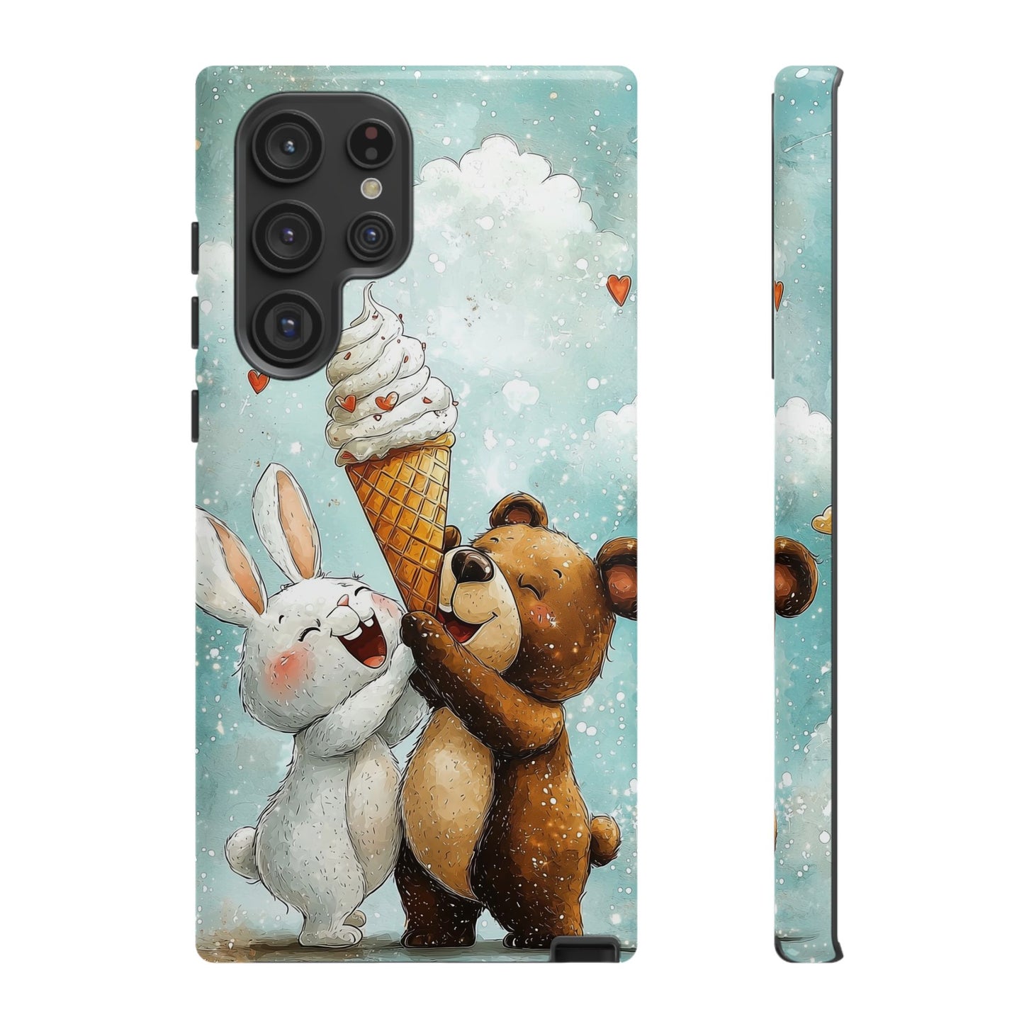 Bear & Bunny Ice Cream Delight - Cute Anime Phone Case for iPhone, Samsung, Google Pixel